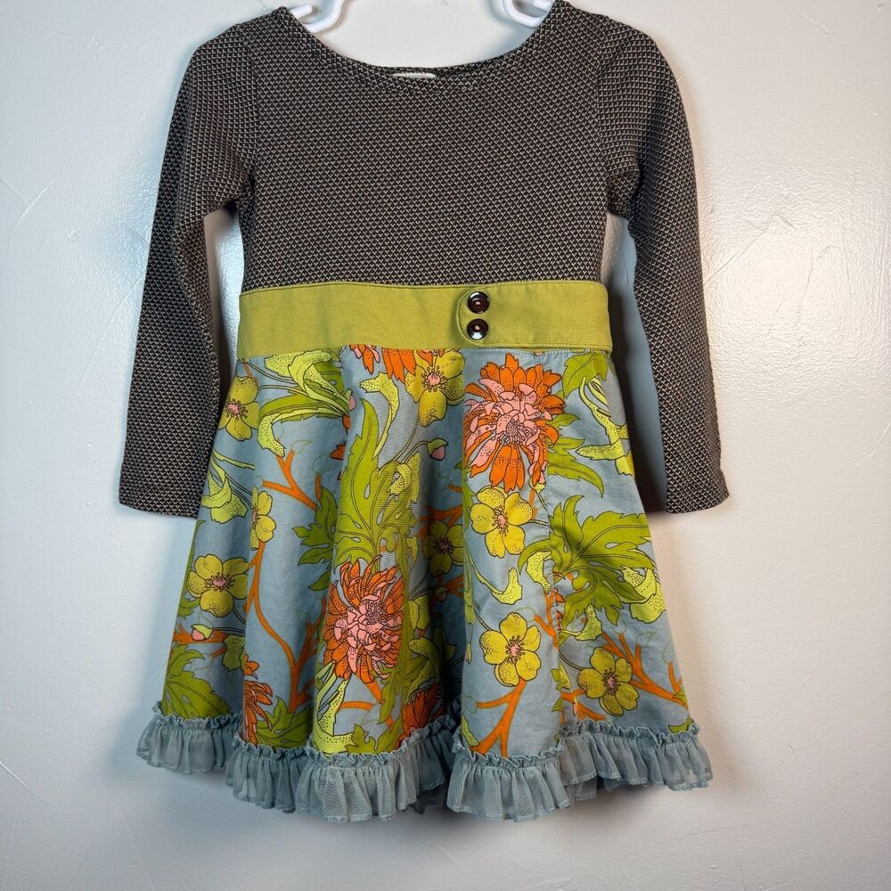 Matilda Jane Field Trip Dress Style D925 Size 2 Lime Brown Tropical